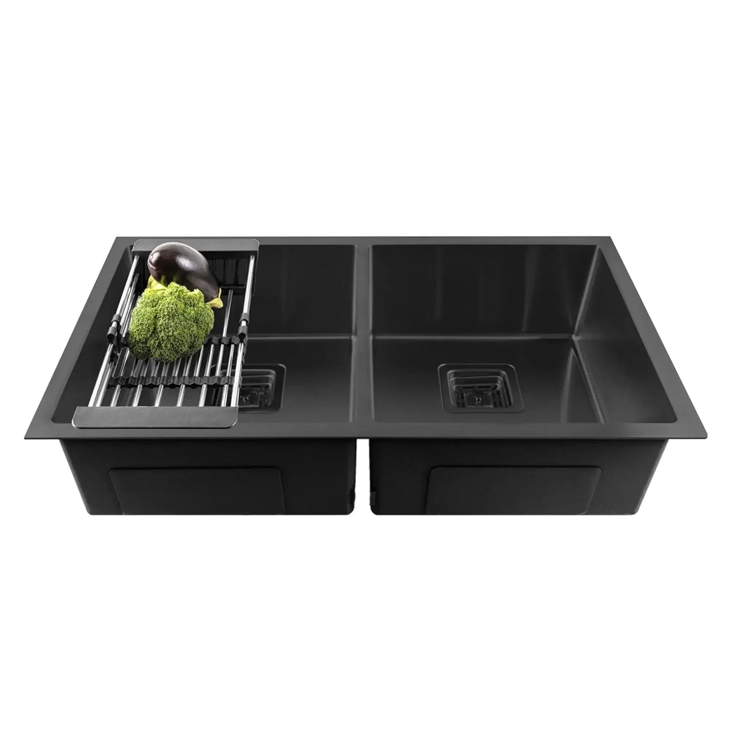 Premium Handmade (37x 18 x 10) Inch Double Bowl Black Stainless Steel Kitchen Sink