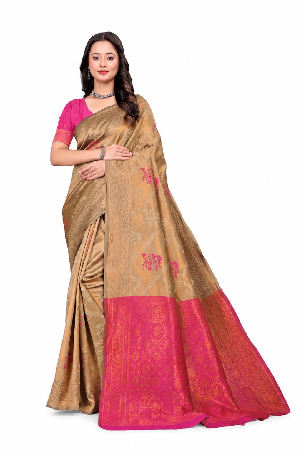 Fashion Women's Kanjivaram Style Soft Silk Banarasi Sarees With Blouse Piece For Women Pure Soft Silk Saree With Blouse Piece For Wedding