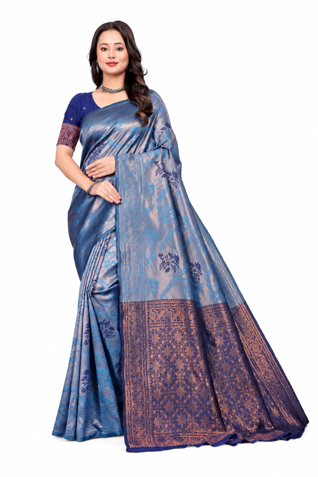Fashion Women's Kanjivaram Style Soft Silk Banarasi Sarees With Blouse Piece For Women Pure Soft Silk Saree With Blouse Piece For Wedding