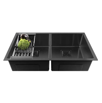 Premium Handmade (37x 18 x 10) Inch Double Bowl  Black Stainless Steel Kitchen Sink