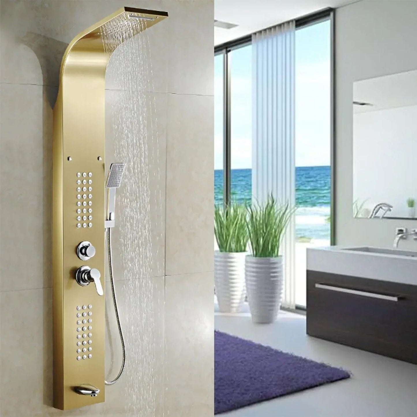Smart Waterfall Shower Panel Set (Gold)